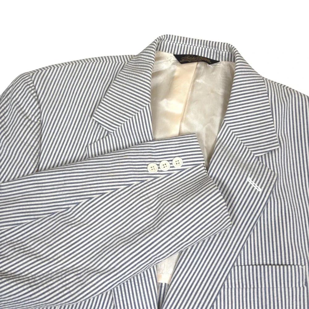 Brooks Brothers Mens 44L Seersucker Blazer Blue White Striped Cotton Sport Coat